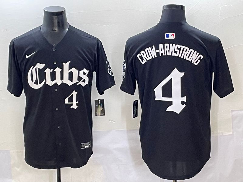 Men 2025 Chicago Cubs #4 Crow-Armstrong Black Five generations Joint Name Nike MLB Jersey style 10